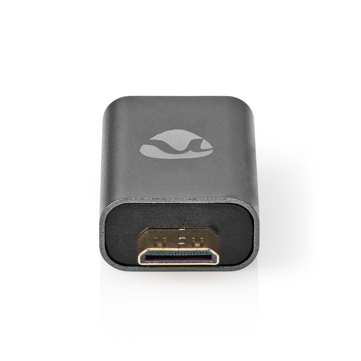 HDMI™ Adapter | HDMI™ Male / HDMI™ Mini connector | HDMI™ Female / HDMI™ Output | Gold Plated | Straight | Aluminum | Gray With Metal | 1 pc. | Carton with covered window
