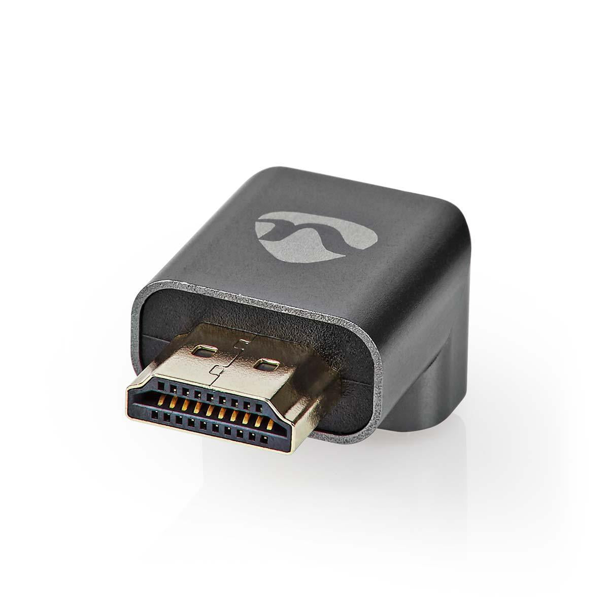 HDMI™ Adapter | HDMI™ Male / HDMI™ Plug | HDMI™ Female / HDMI™ Output | Gold Plated | Angled 270° | Aluminum | Gray With Metal | 1 pc. | Carton with covered window