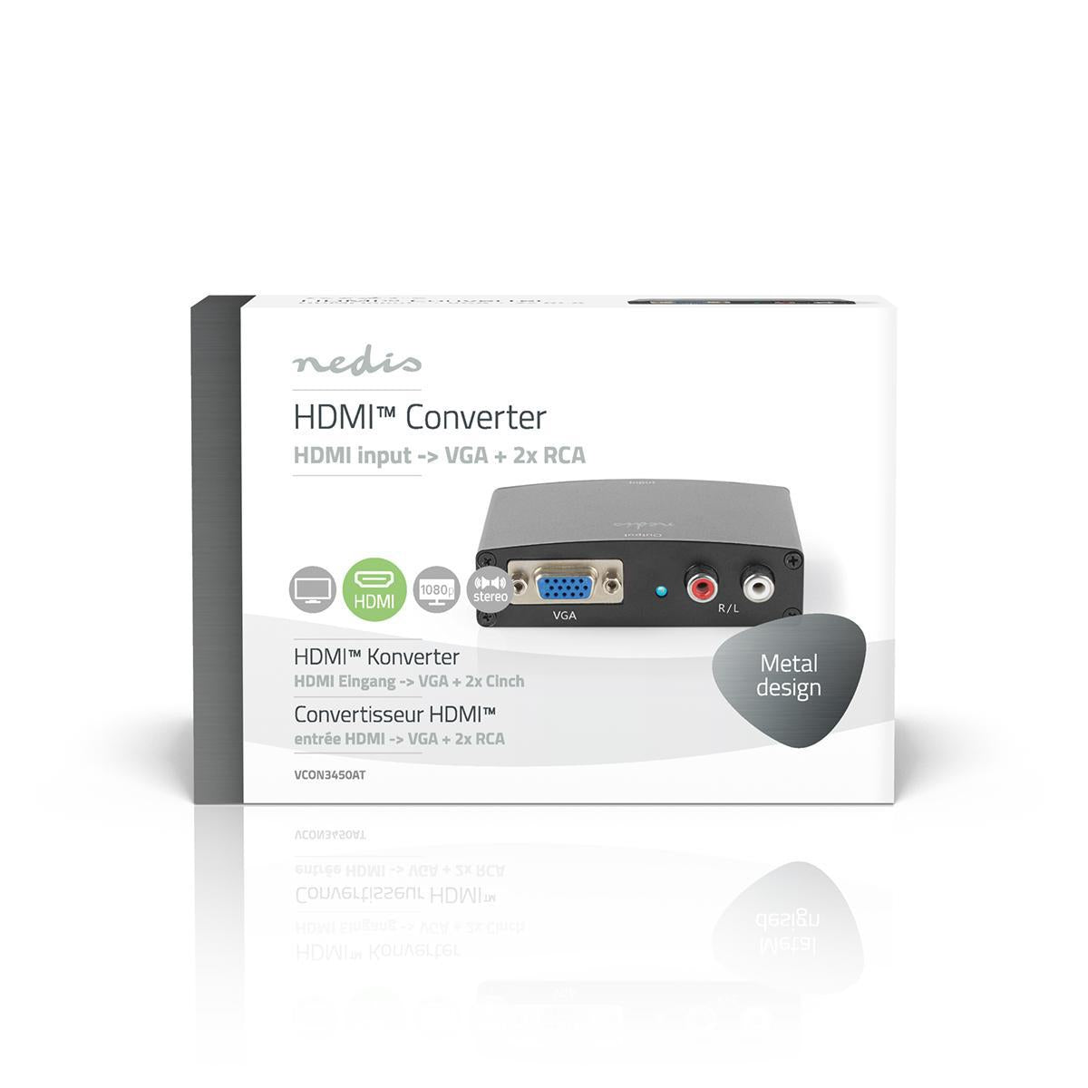 HDMI™ Converter | HDMI™ input | VGA Female / 2x RCA Female | One way | 1280x768 | 1.65 Gbps | Aluminum | Anthracite