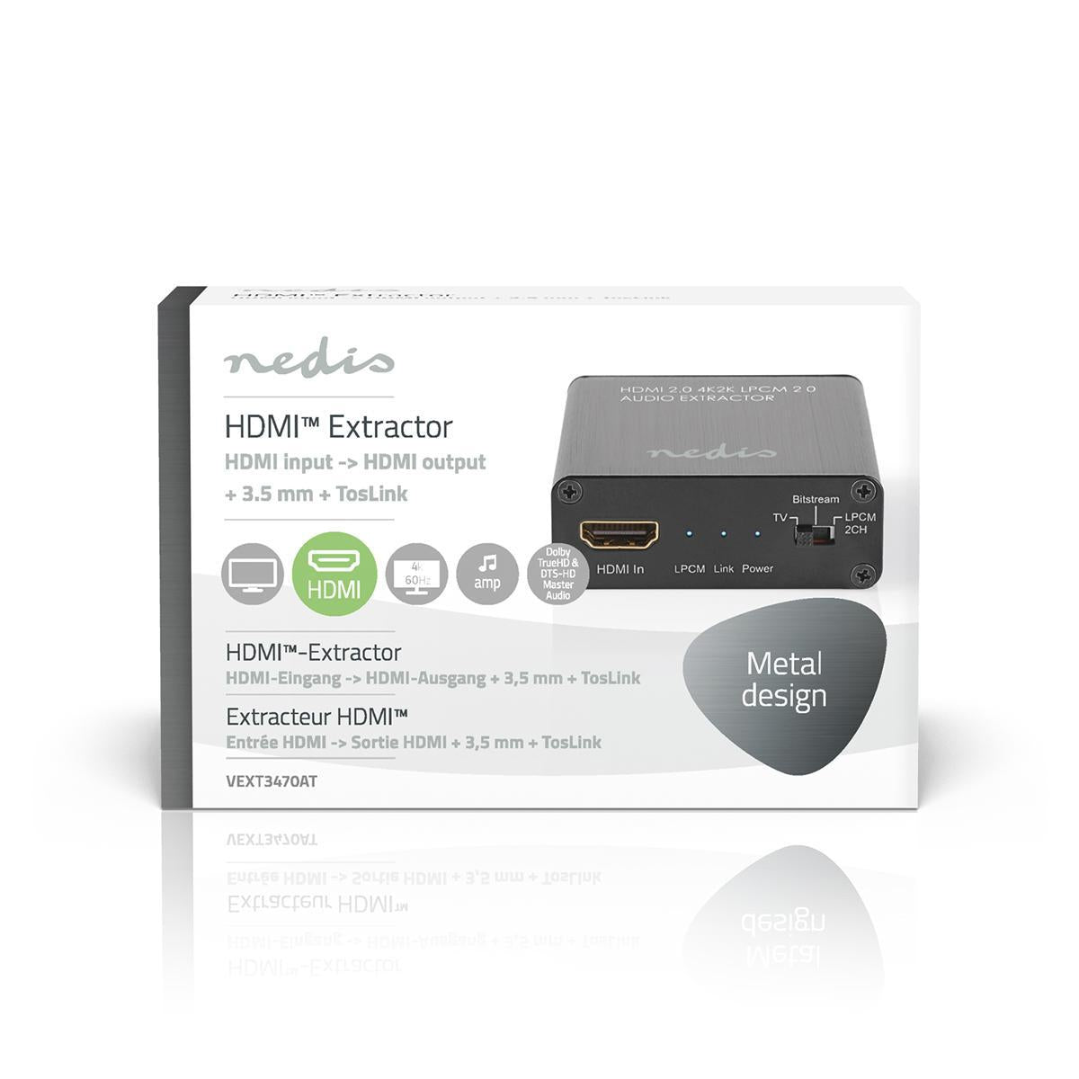 HDMI™ Extractor | HDMI™ input | HDMI™ output / TosLink Female / 1x 3.5 mm | Maximum resolution: 4K@60Hz | 18 Gbps | Metal | Anthracite | Gift box