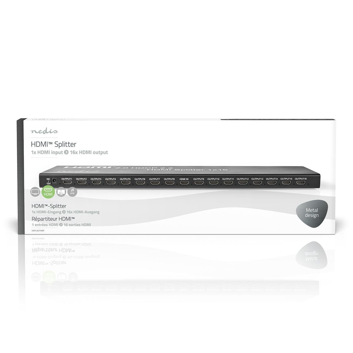 HDMI™ Splitter | 16 port(s) | HDMI™ Input | USB-A Female / 16x HDMI™ Output | 4K@60Hz | 18 Gbps | Metal | Anthracite