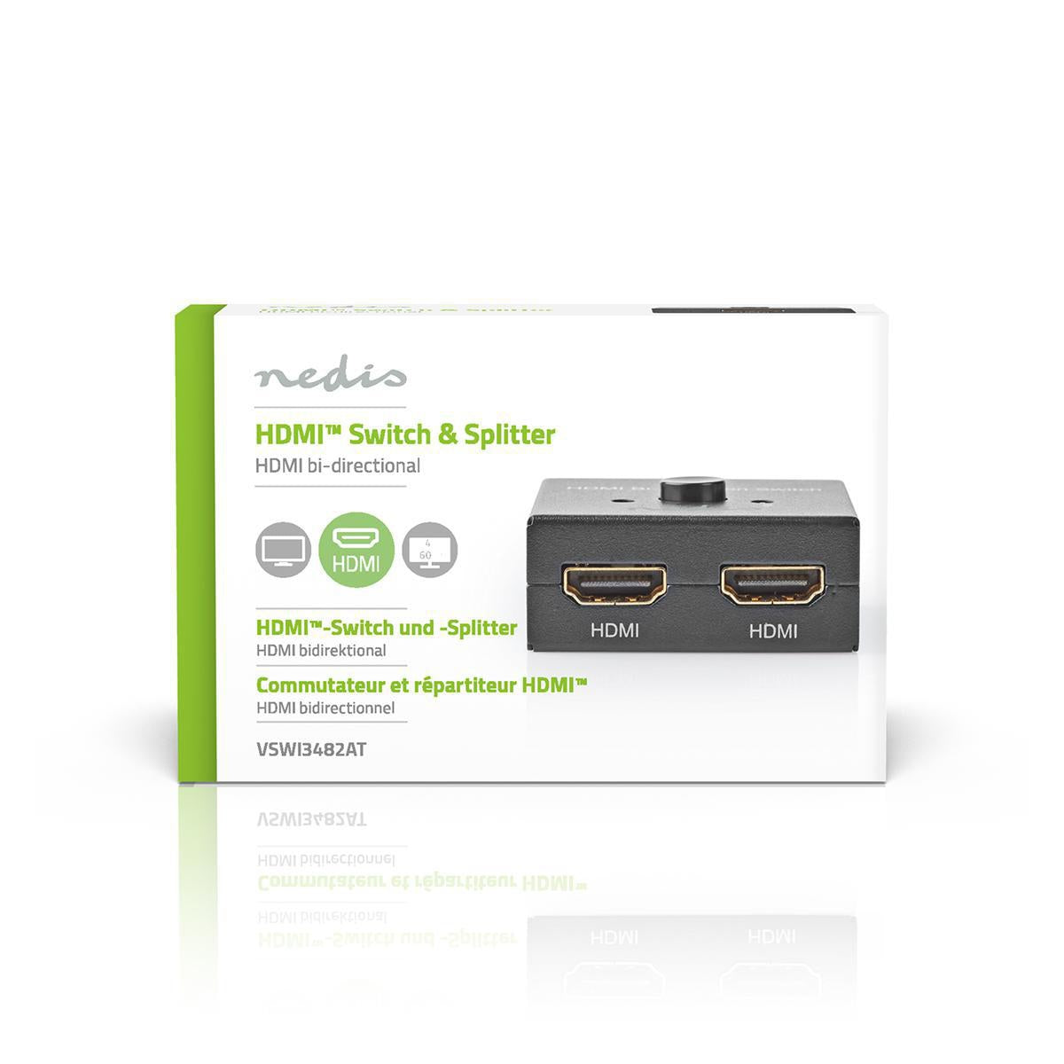 HDMI™ Switch | 3-Port port(s) | 1x HDMI™ Input / 2x HDMI™ Input | 1x HDMI™ output / 2x HDMI™ output | 4K@60Hz | 6 Gbps | Metal | Anthracite
