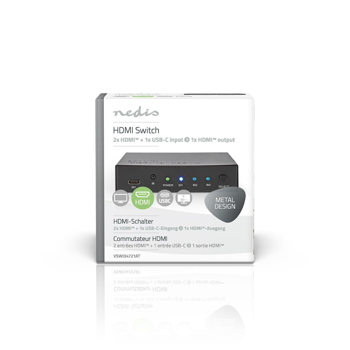 HDMI™ Switch | 3-Port port(s) | 1x USB-C™ / 2x HDMI™ Input | 1x HDMI™ output | 4K@60Hz | 18.0 Gbps | Metal | Anthracite