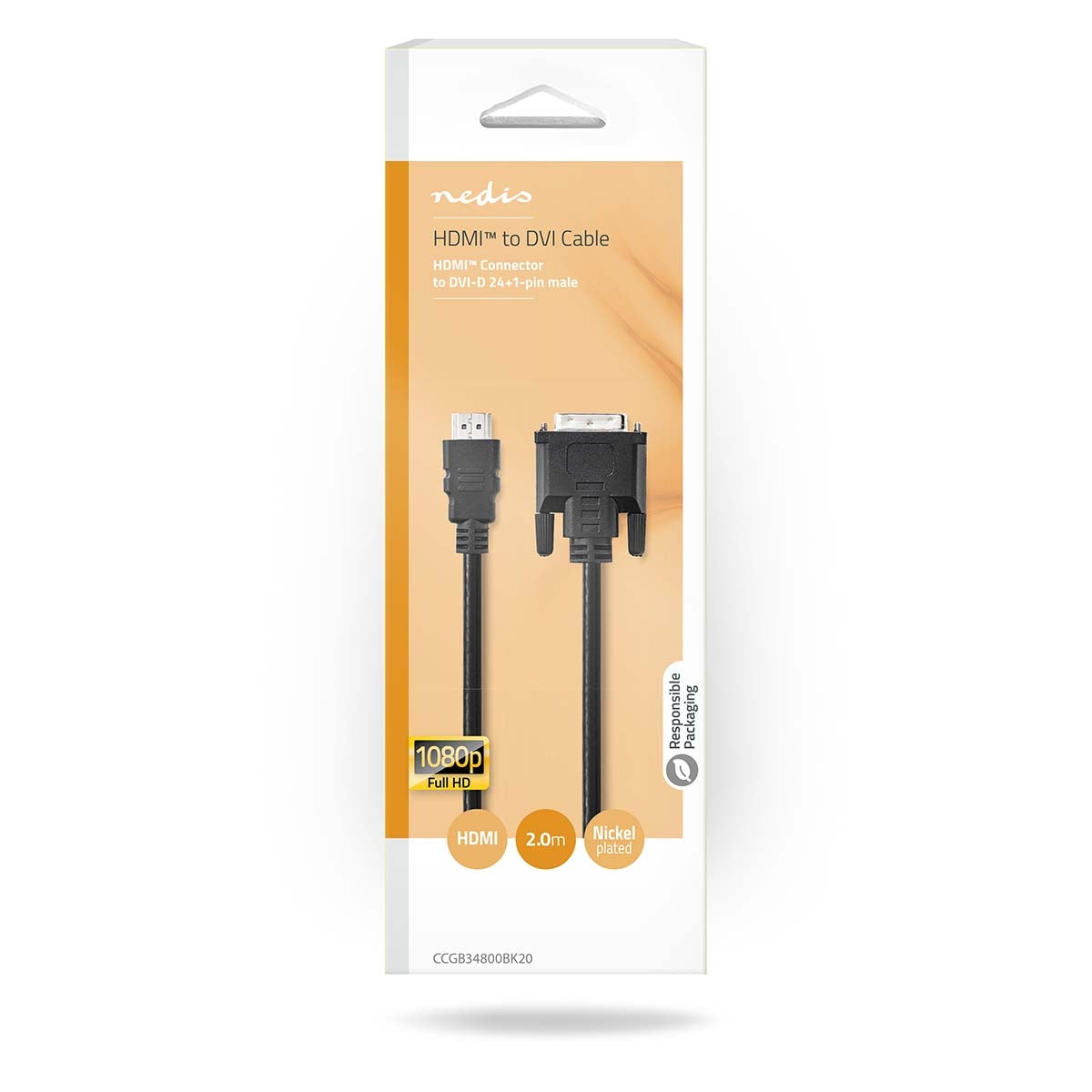 HDMI™ cable | HDMI™ Connector | DVI-D 24+1-Pin Male | 1080p | Nickel Plated | 2.00 m | Straight | PVC | Black | Box