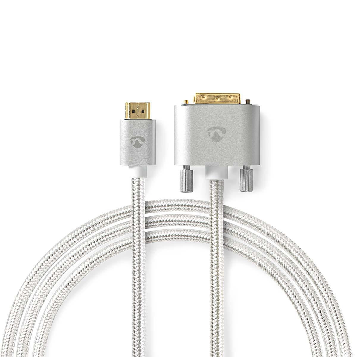 HDMI™ cable | HDMI™ Connector | DVI-D 24+1-Pin Male | 2560x1600 | Gold Plated | 2.00 m | Straight | Braided | Silver | Carton with covered window
