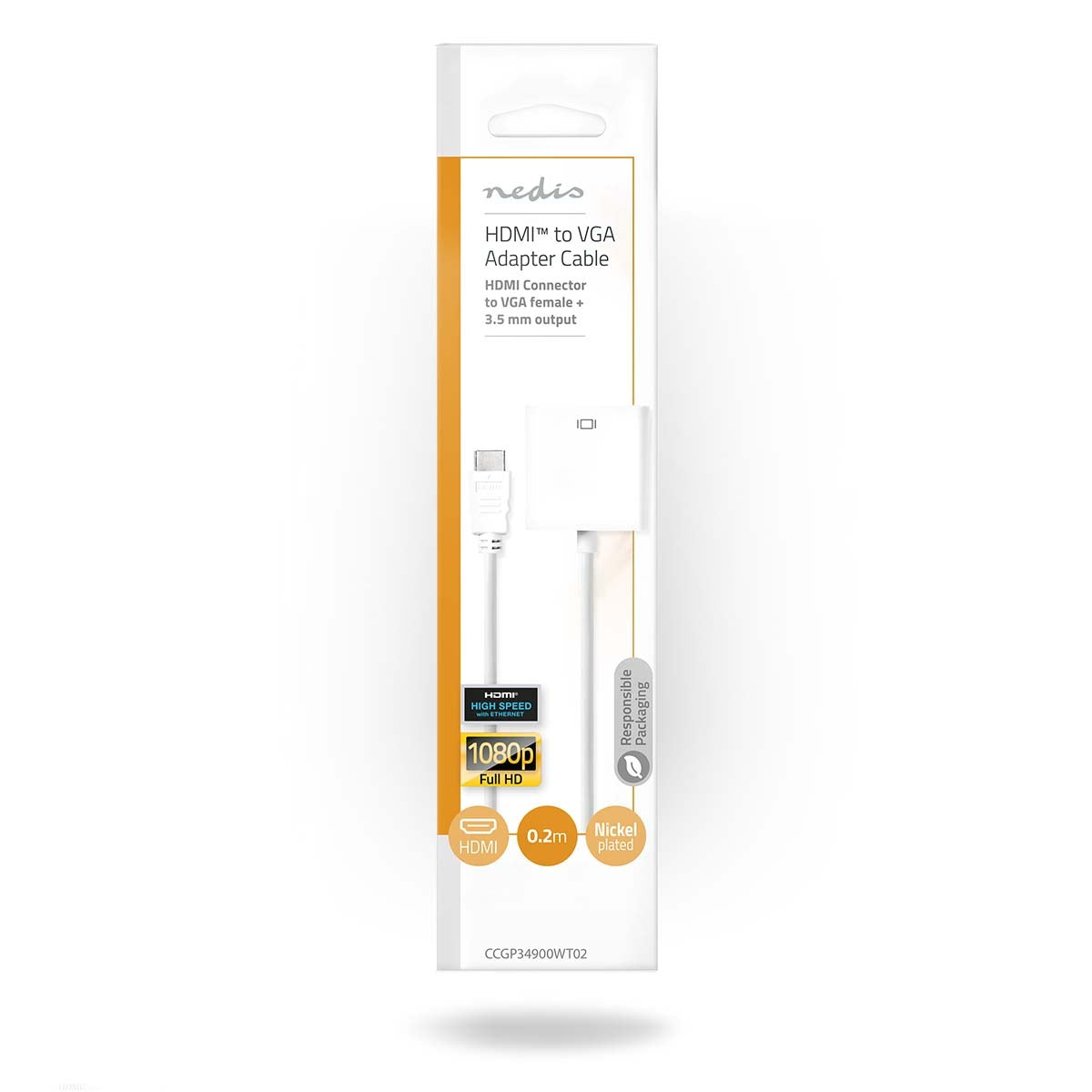 HDMI™ cable | HDMI™ Connector | VGA female 15p / 3.5 mm Female | 1080p | Nickel Plated | 0.20 m | Straight | PVC | White | Envelope