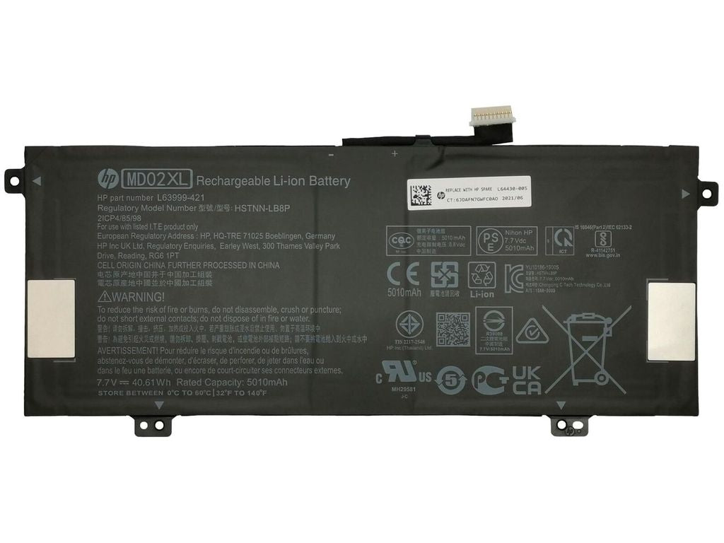HP L64430-005 Laptop Battery, 40Wh, 5.275Ah, Li-ion - MD02XL
