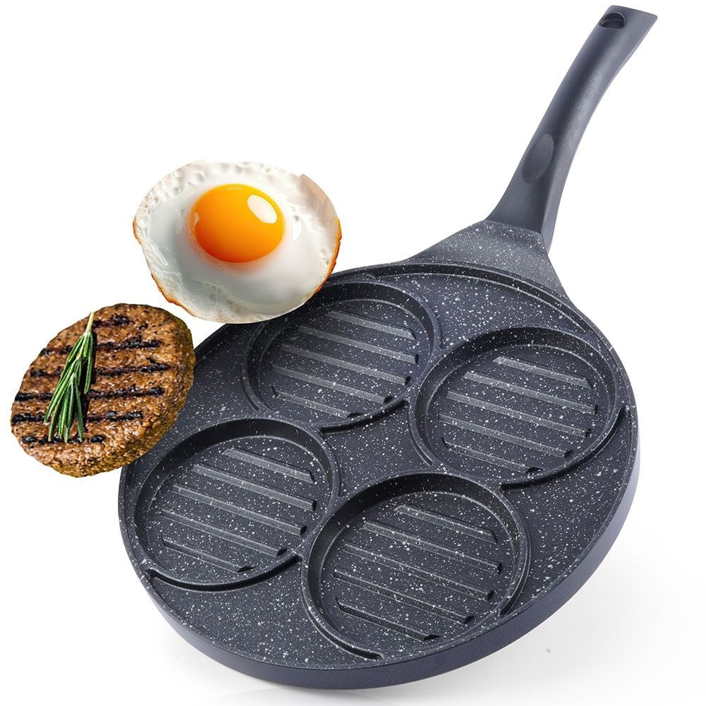Hamburger frying pan with 4 holes in durable granite coating