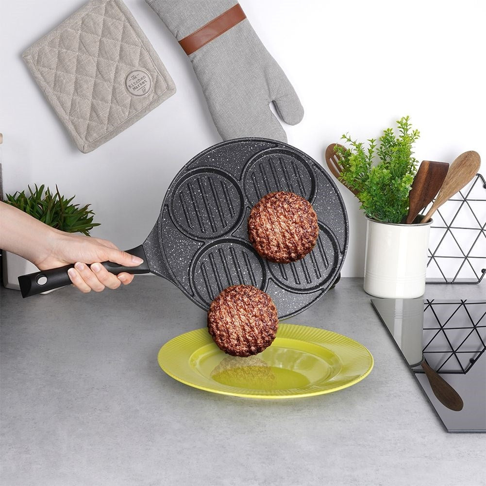 Hamburger frying pan with 4 holes in durable granite coating