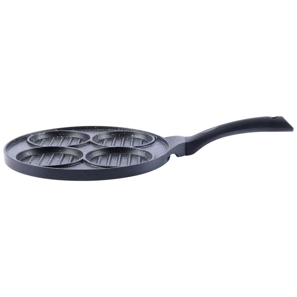 Hamburger frying pan with 4 holes in durable granite coating