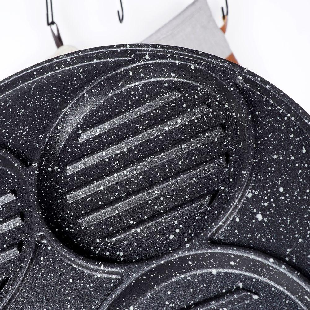 Hamburger frying pan with 4 holes in durable granite coating