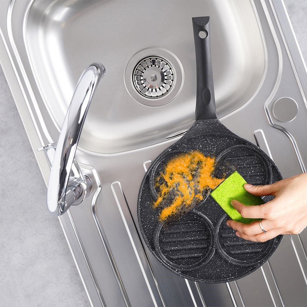Hamburger frying pan with 4 holes in durable granite coating