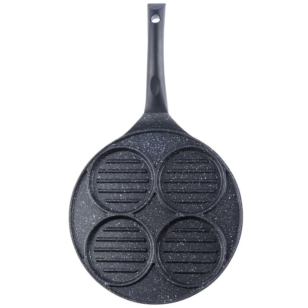 Hamburger frying pan with 4 holes in durable granite coating
