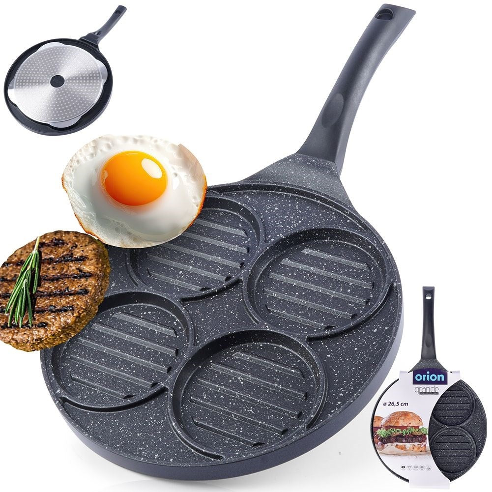 Hamburger frying pan with 4 holes in durable granite coating