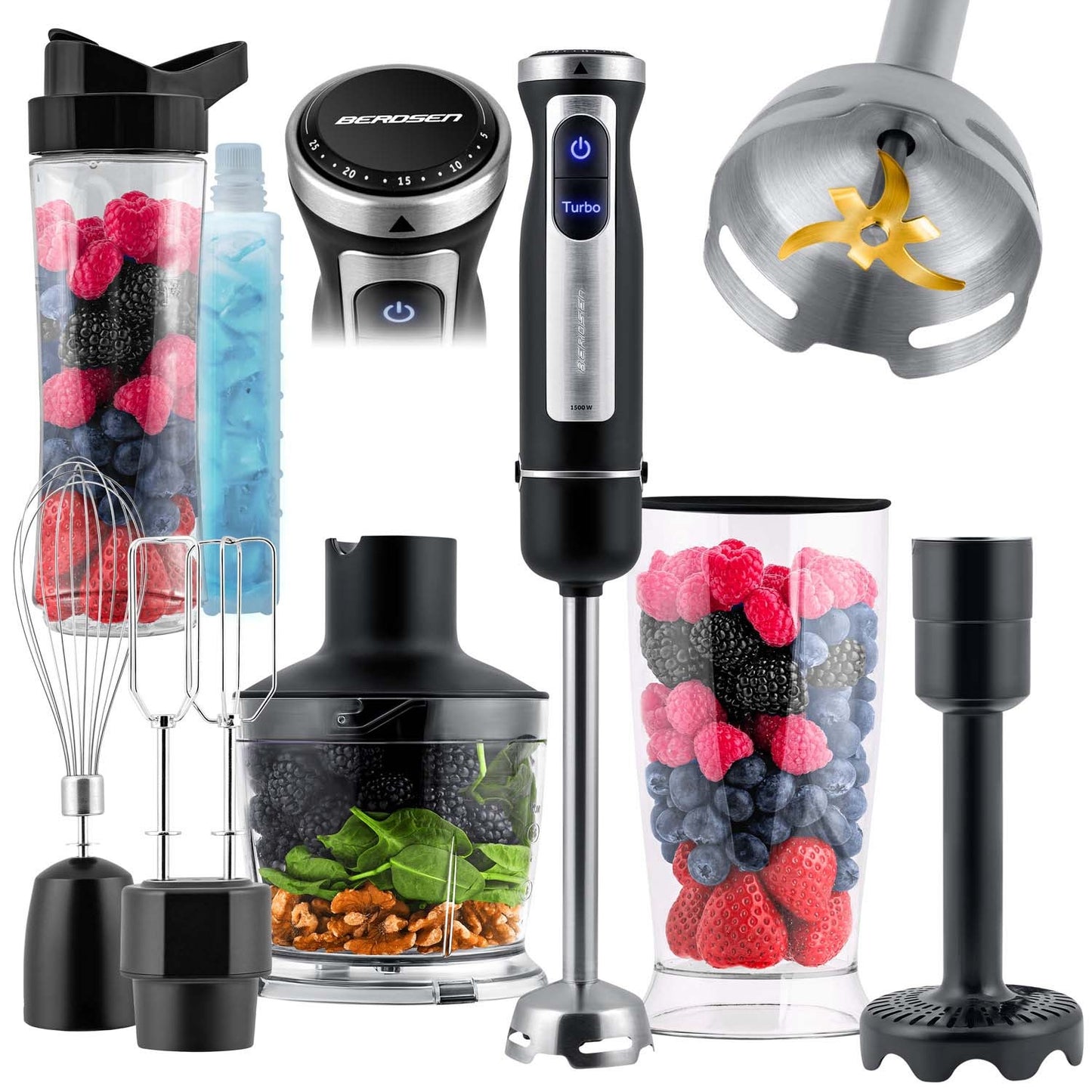 Hand Blender 1500W with Bottle and Accessories