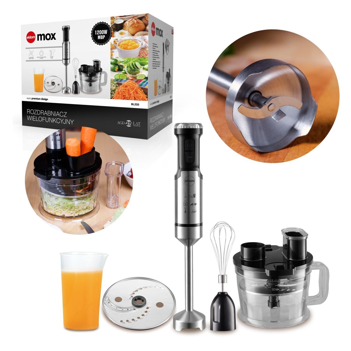 Hand Blender Chopper, 1000W, 12-Speed, Turbo Function