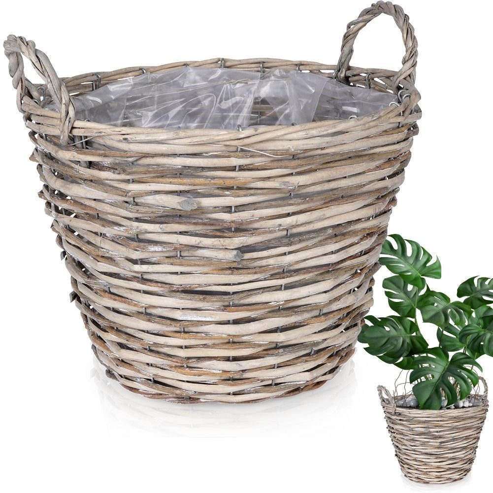 Hand-braided willow plant pot with waterproof foil-covered inside