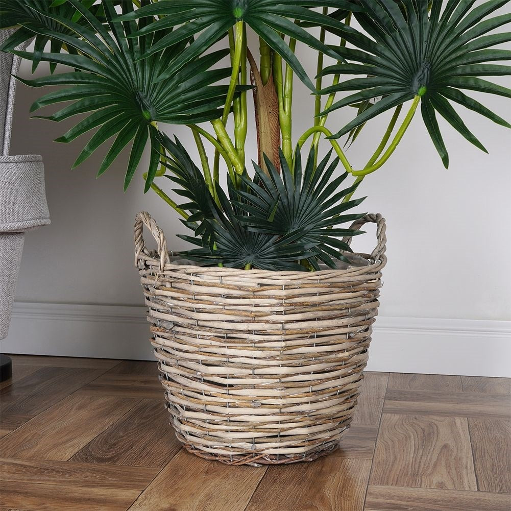 Hand-braided willow plant pot with waterproof foil-covered inside
