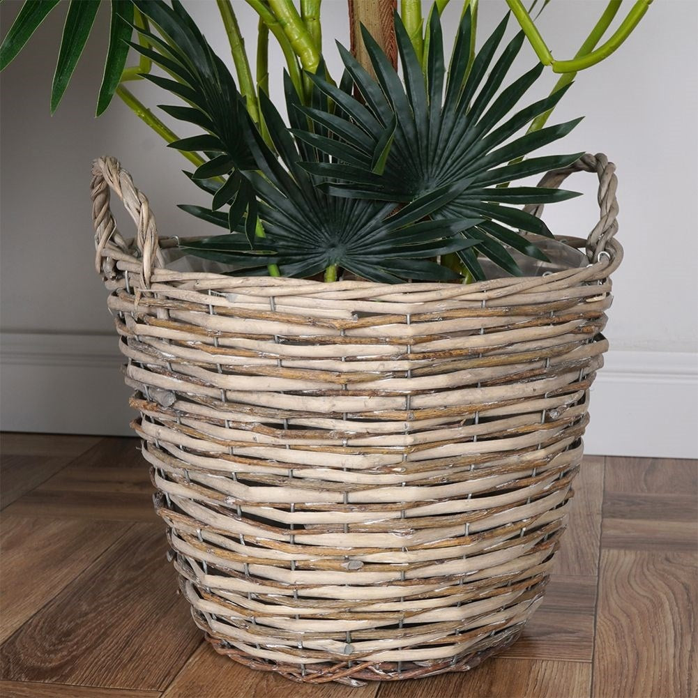 Hand-braided willow plant pot with waterproof foil-covered inside