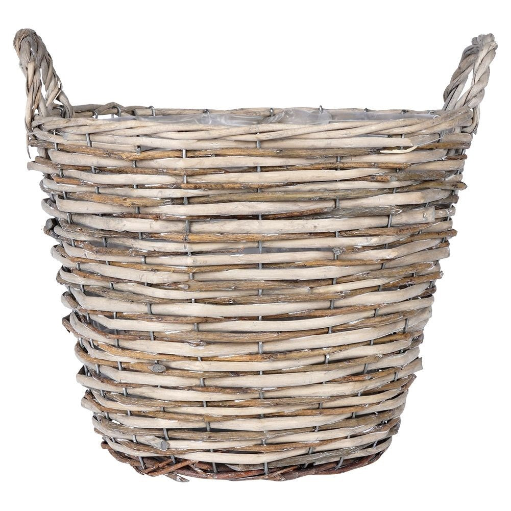 Hand-braided willow plant pot with waterproof foil-covered inside
