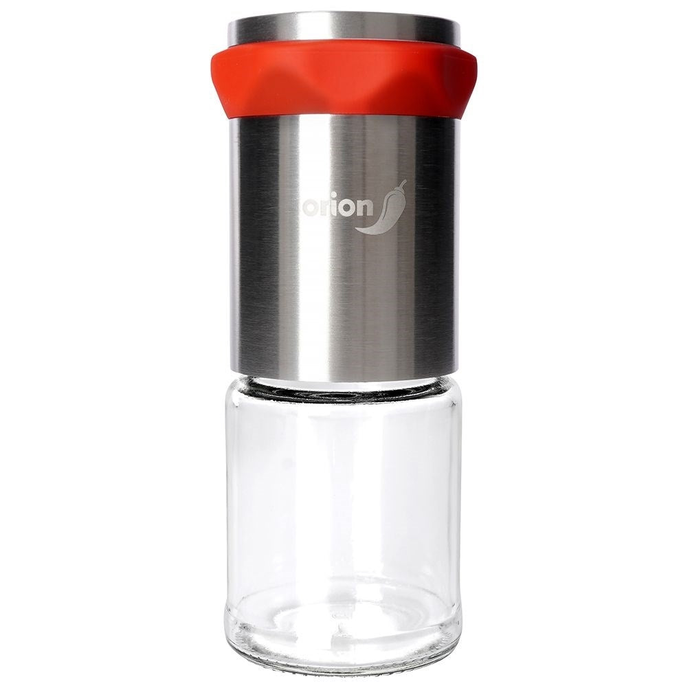 Hand grinder for chili pepper with glass container and steel mechanism