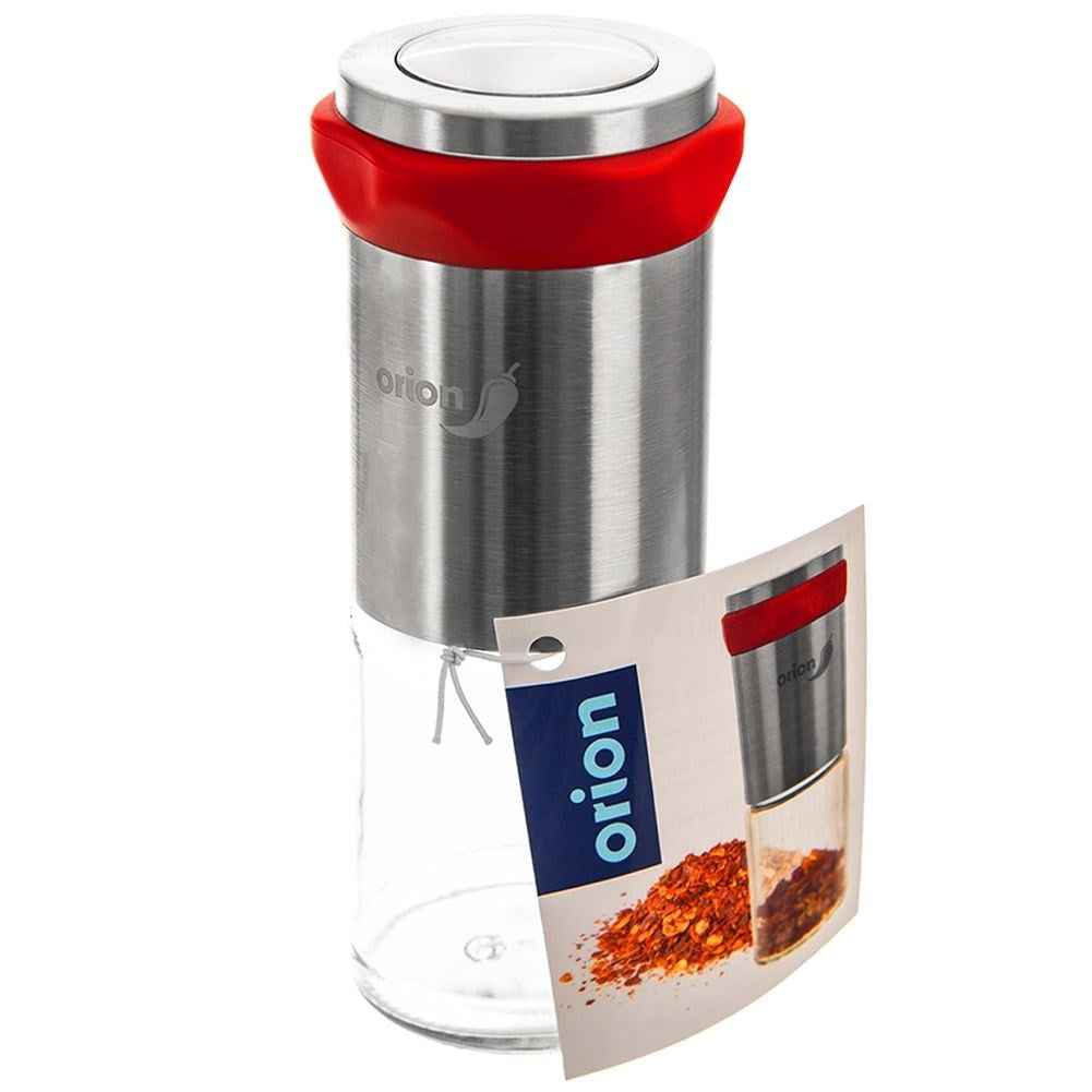Hand grinder for chili pepper with glass container and steel mechanism