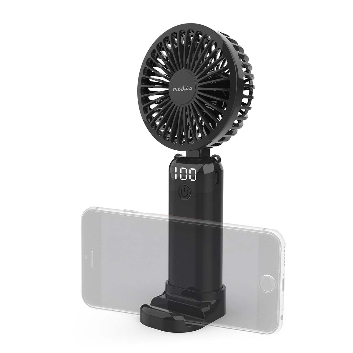 Handheld Fan, 6-Speed, 90mm, Black, Rechargeable Battery