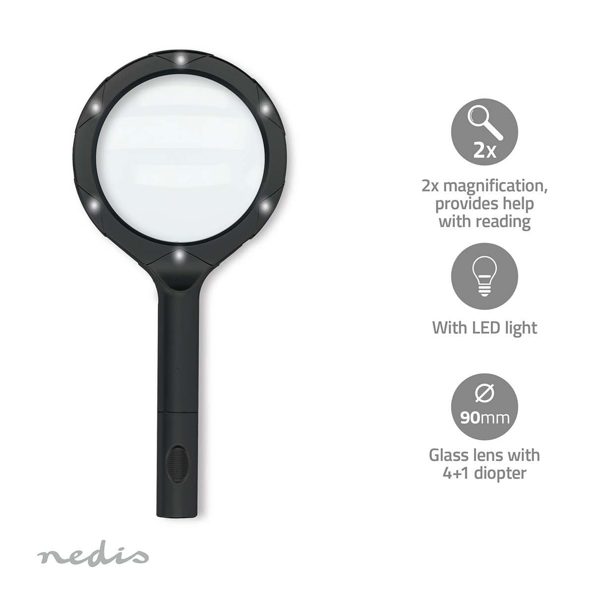 Handheld Magnifier, 4 Diopter Lens, Black