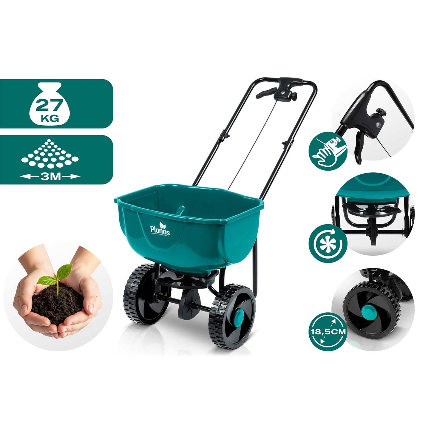 Handheld Seed and Fertilizer Spreader, 27L Capacity