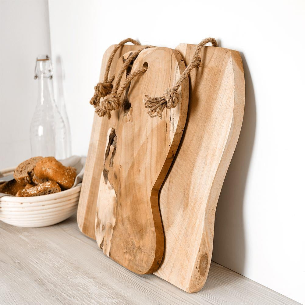 Handmade Teak Cutting Board with Cord for Hanging