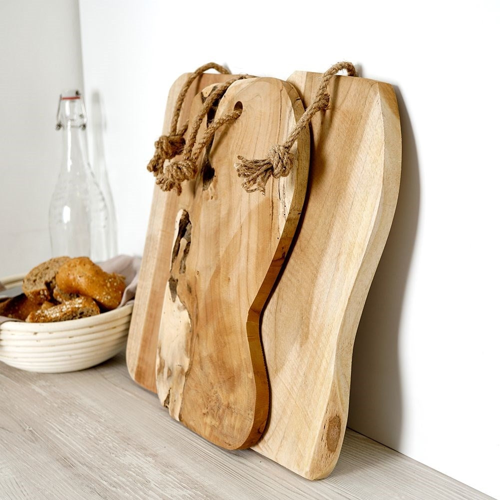 Handmade Teak Cutting Board with Cord for Hanging