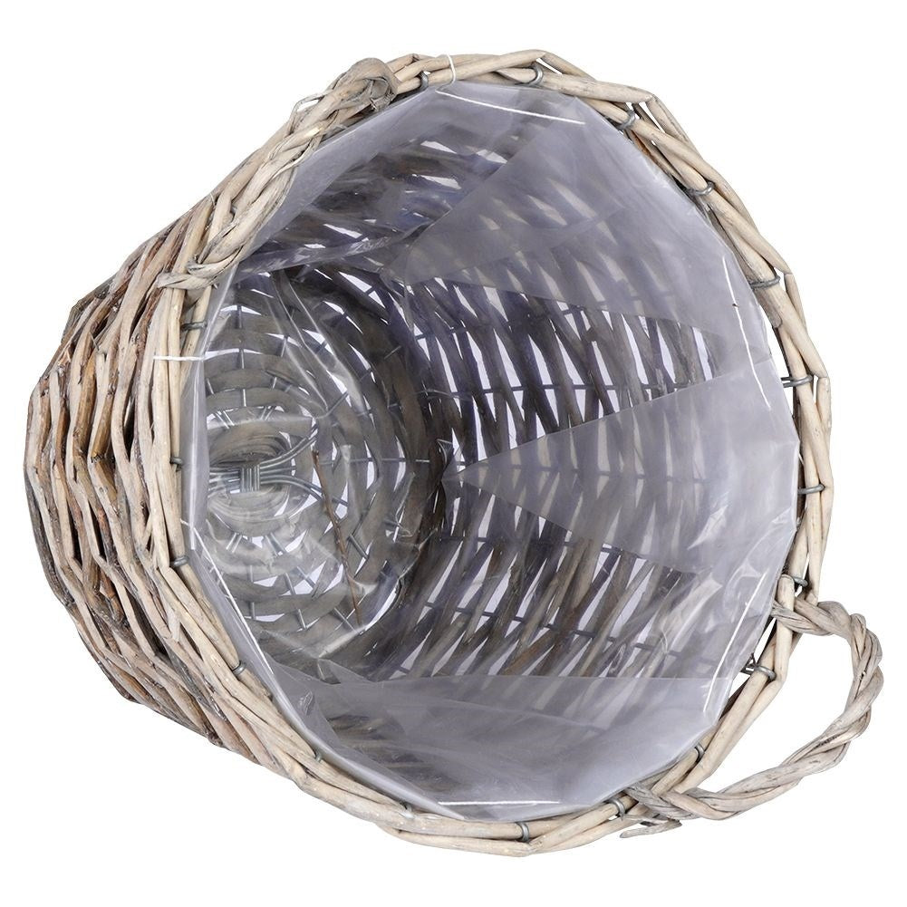 Handmade plant pot in braided willow with plastic film inside