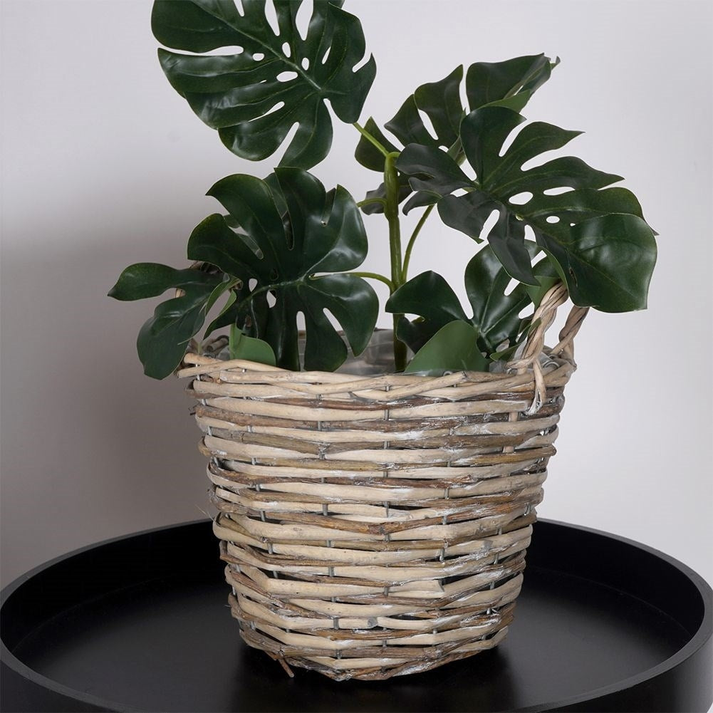 Handmade willow plant pot with foil protection for flowers and herbs