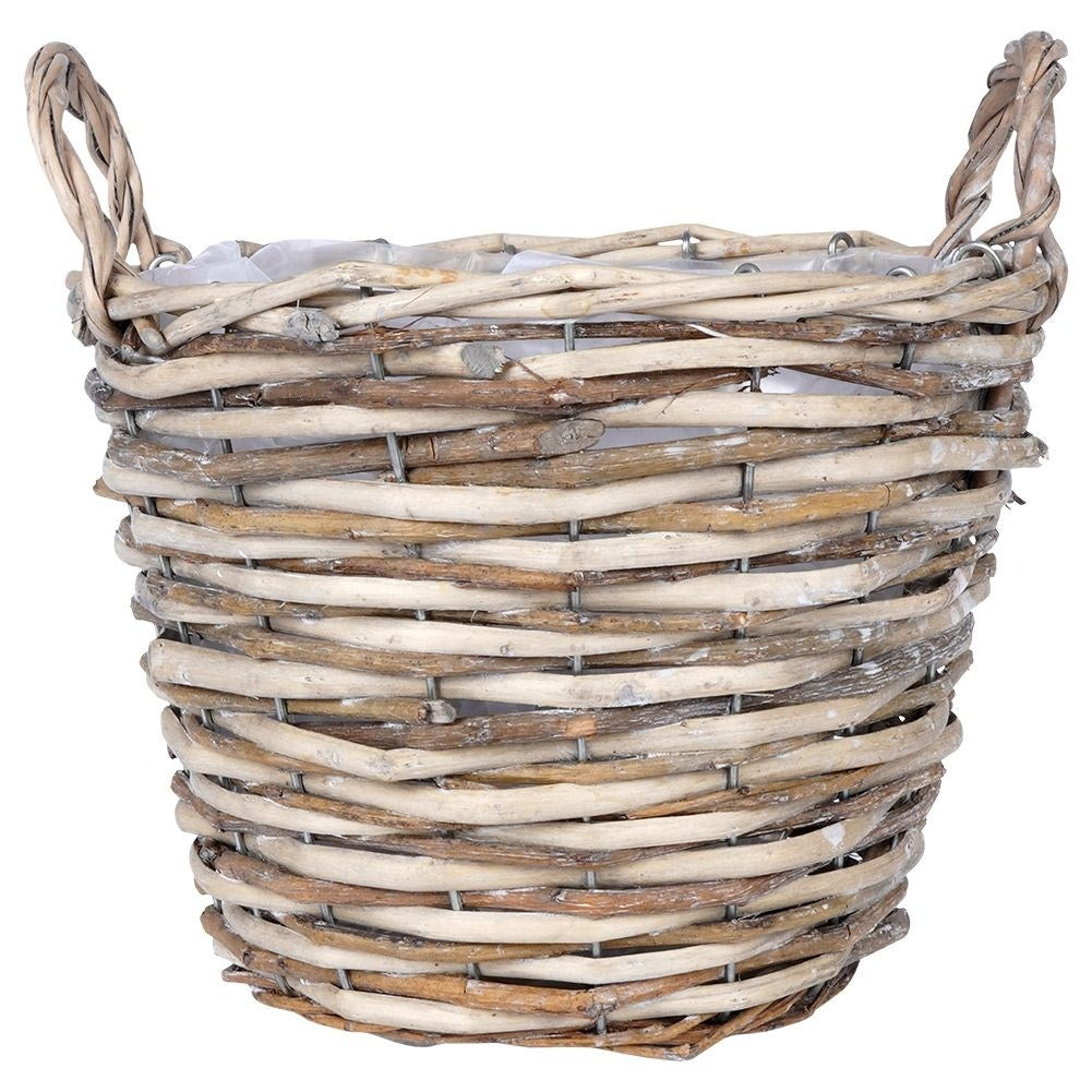 Handmade willow plant pot with foil protection for flowers and herbs