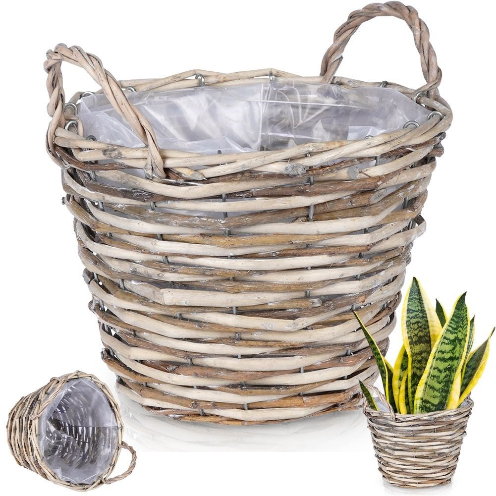 Handmade willow plant pot with foil protection for flowers and herbs