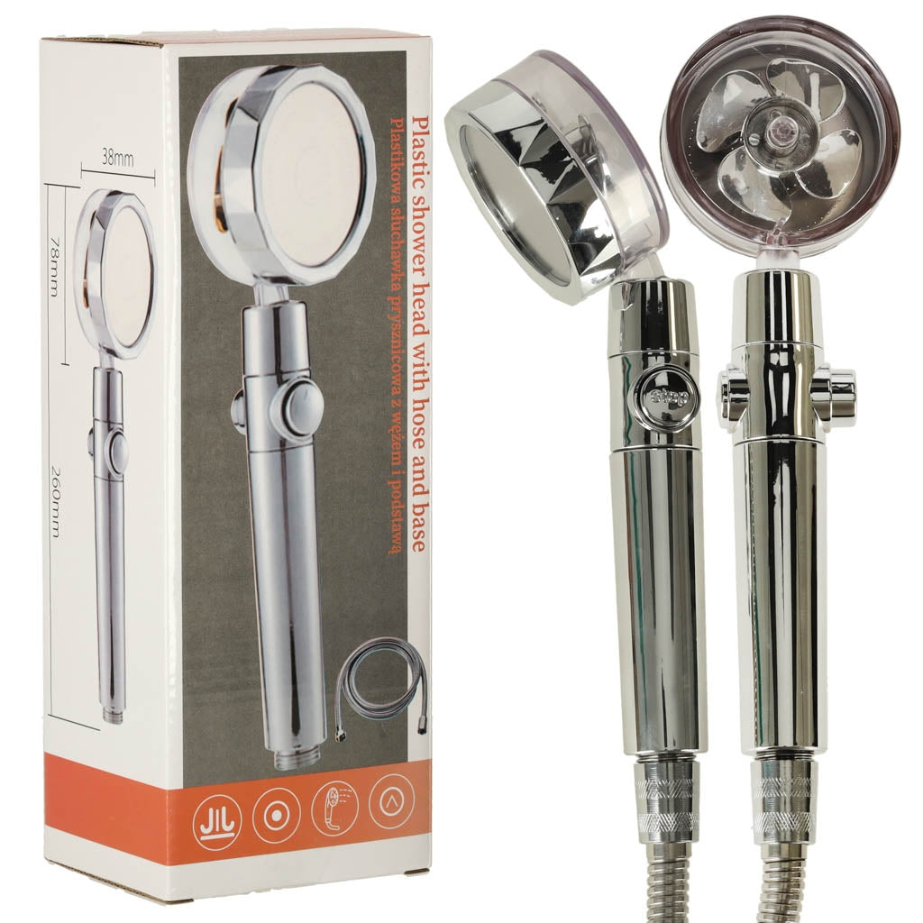Hand shower with turbine and hose silver