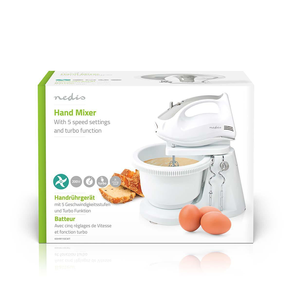 Hand whisk | 200 W | 5 speed setting | Turbo function | Turning bowl / 2 dough hooks / 2 whisks | Grey/White