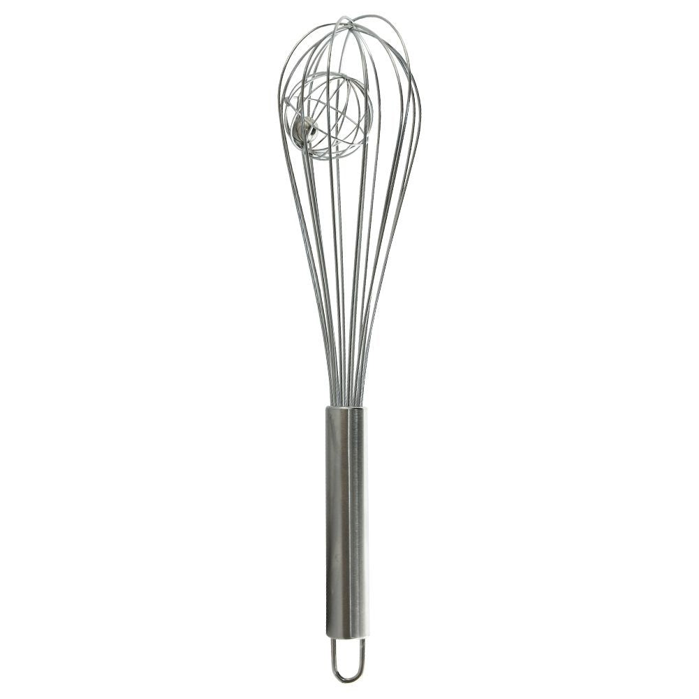 Hand whisk with extra ball in stainless steel for faster whisking