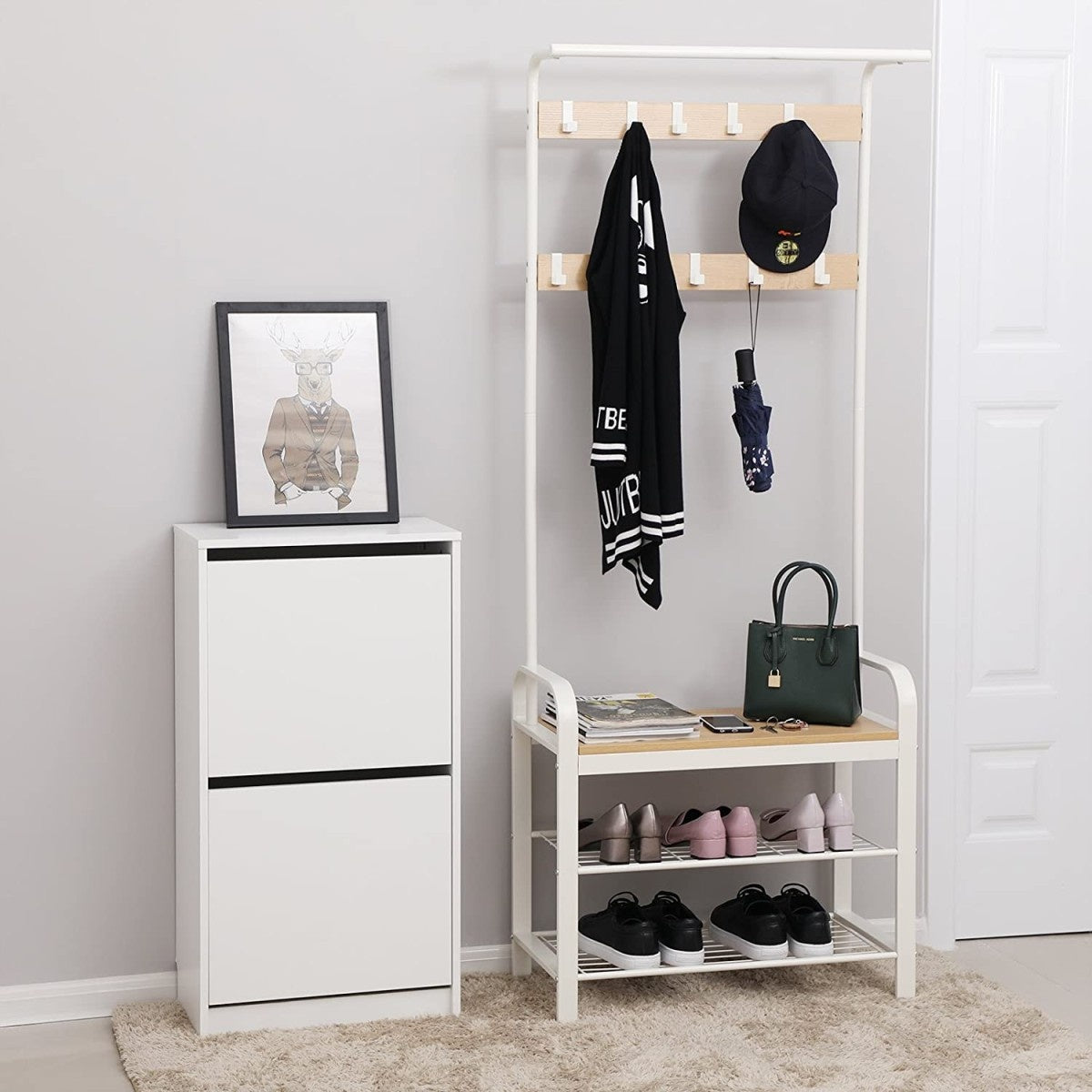 Hanger, clothes rack, additional cabinet, bookcase, shoe shelf, 9 hooks