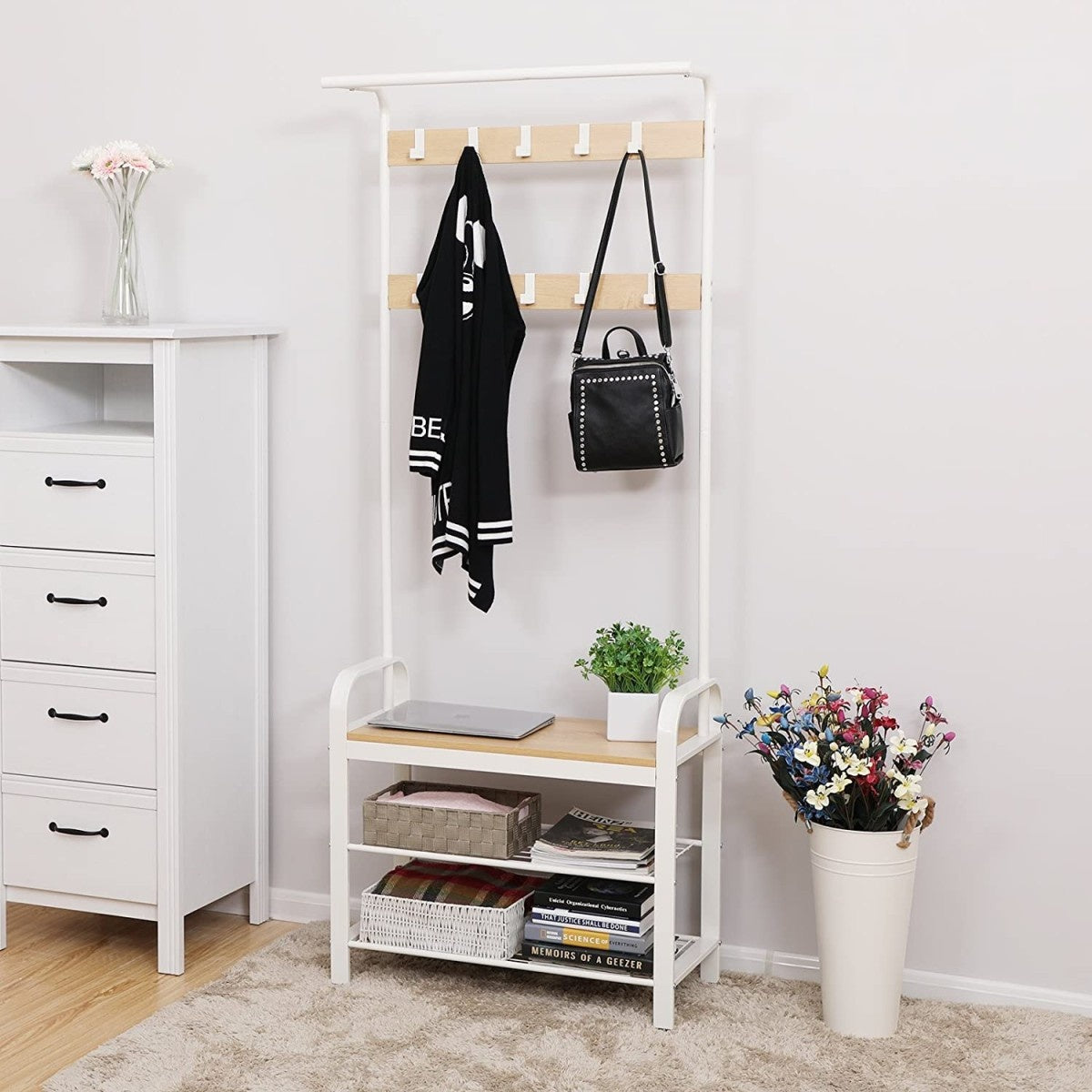 Hanger, clothes rack, additional cabinet, bookcase, shoe shelf, 9 hooks