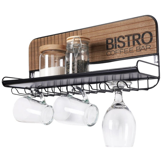 Hanger for glasses and cups with shelf in black metal