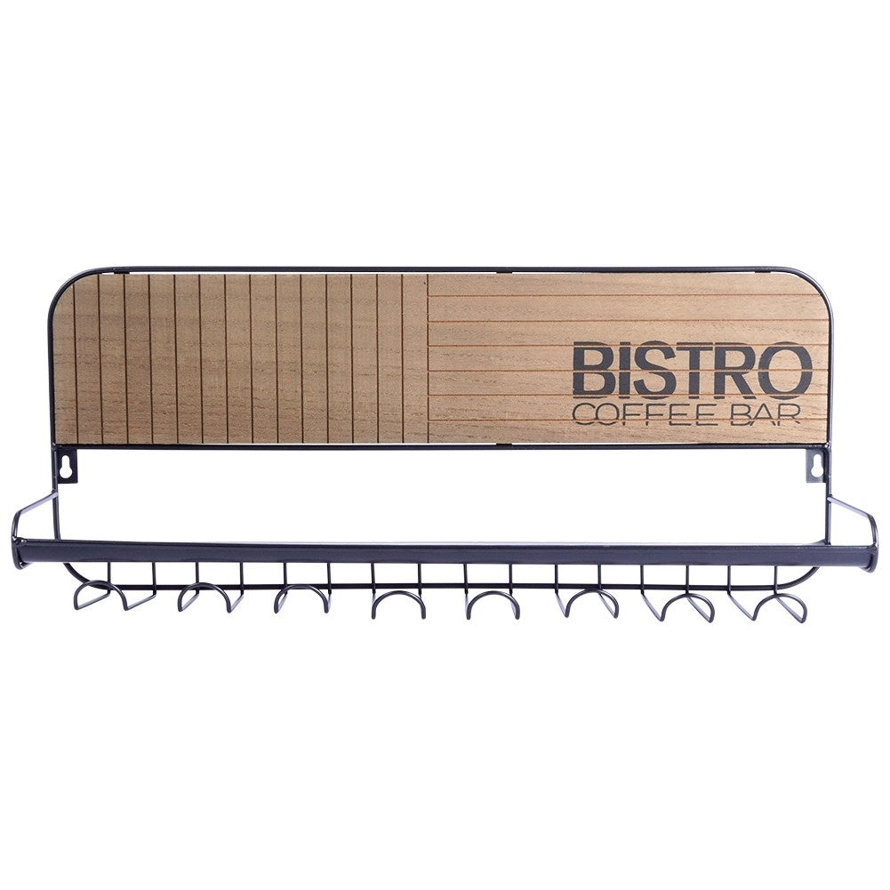 Hanger for glasses and cups with shelf in black metal