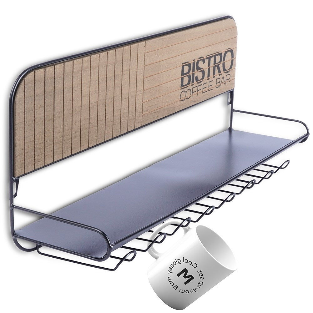 Hanger for glasses and cups with shelf in black metal