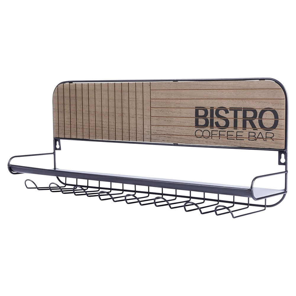 Hanger for glasses and cups with shelf in black metal