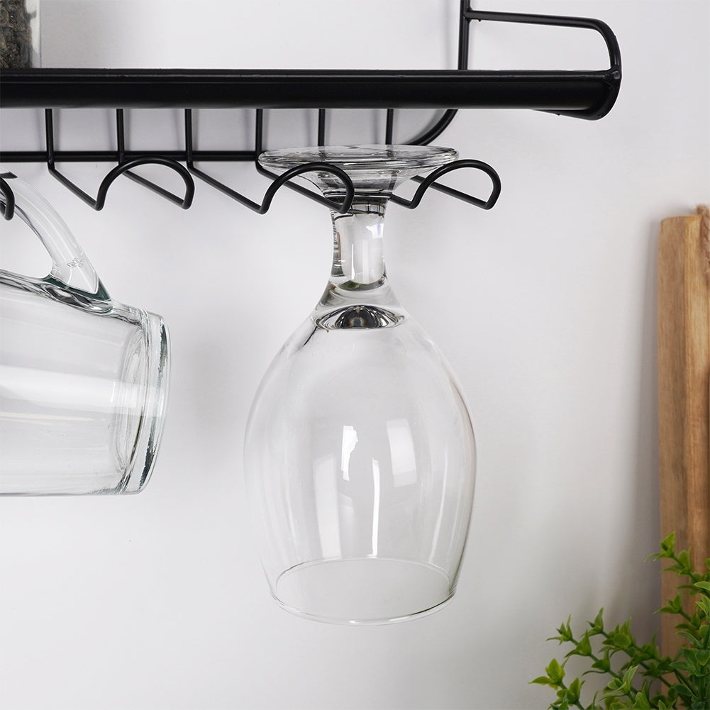 Hanger for glasses and cups with shelf in black metal