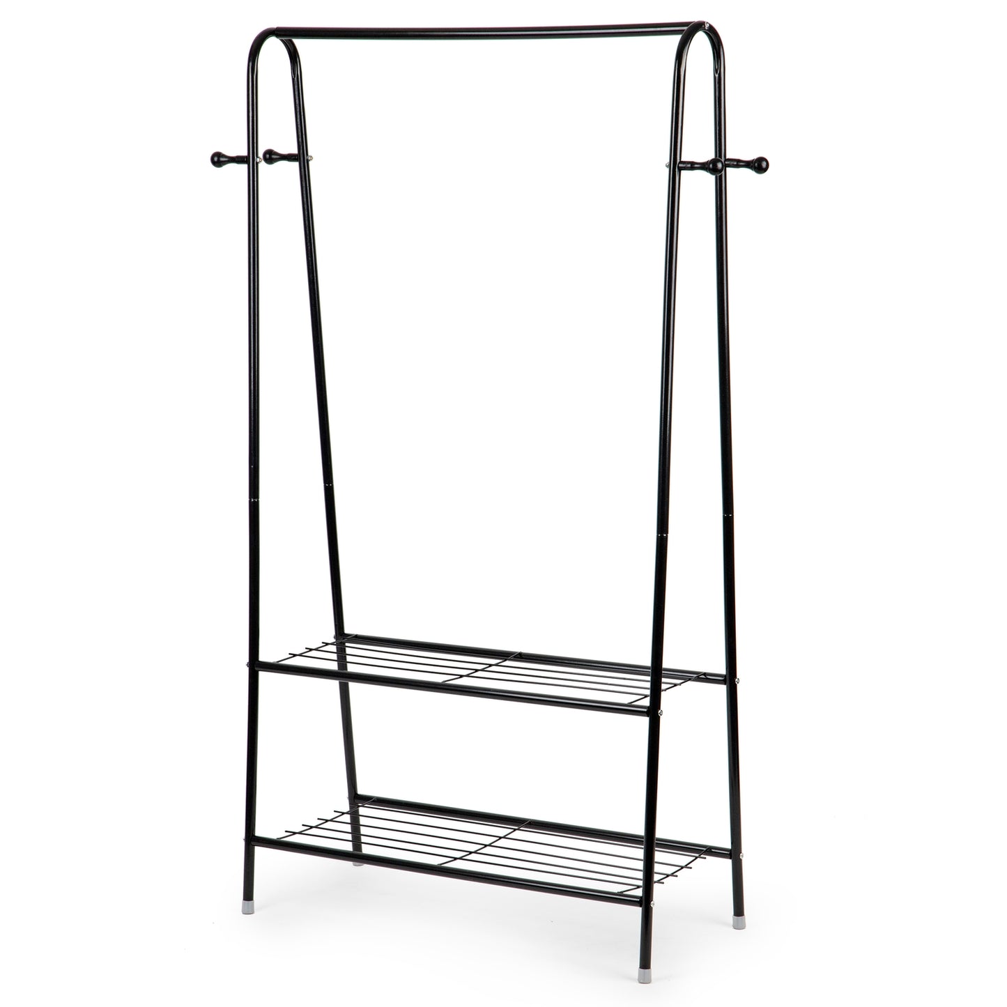 Hanger rack with 2 shelves for clothes and shoes