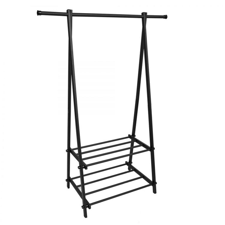 Hanger stand with shelves, black, 2 shelves