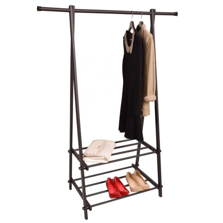 Hanger stand with shelves, black, 2 shelves
