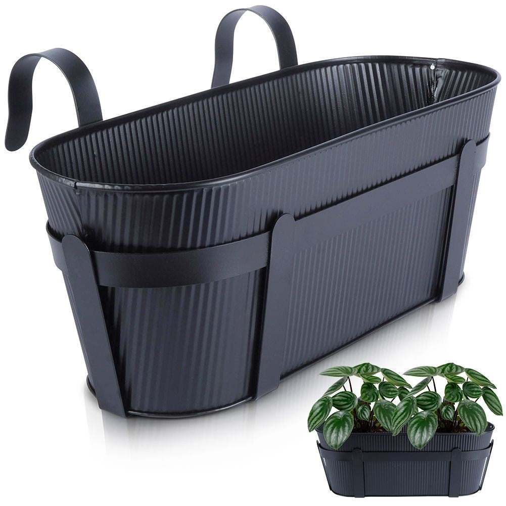 Hanging Balcony Pot in Black Metal for Flowers