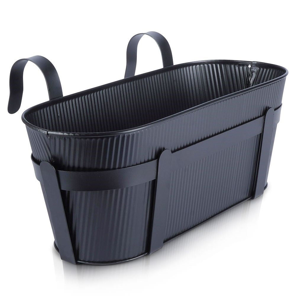 Hanging Balcony Pot in Black Metal for Flowers